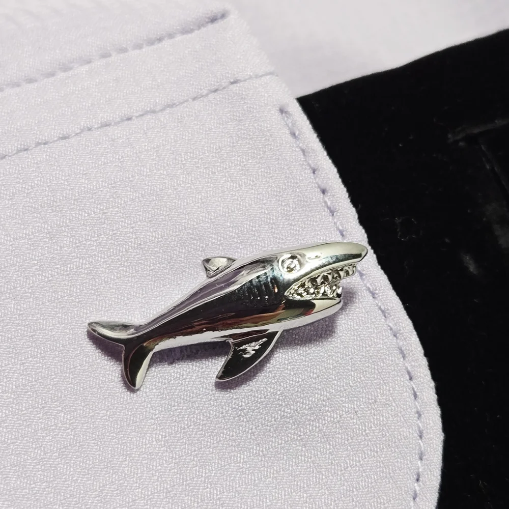 Shark Cufflinks Men’s Novelty French Cuff Silver Bullet Back Professional Gift